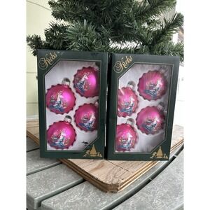 8 New Krebs Glass Ball Christmas Ornaments Pink Unicorns Merry‎ Christmas